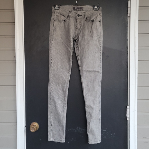 Levis 524 Engineer Railroad Black Striped Skinny Jeans 3 - Picture 7 of 8